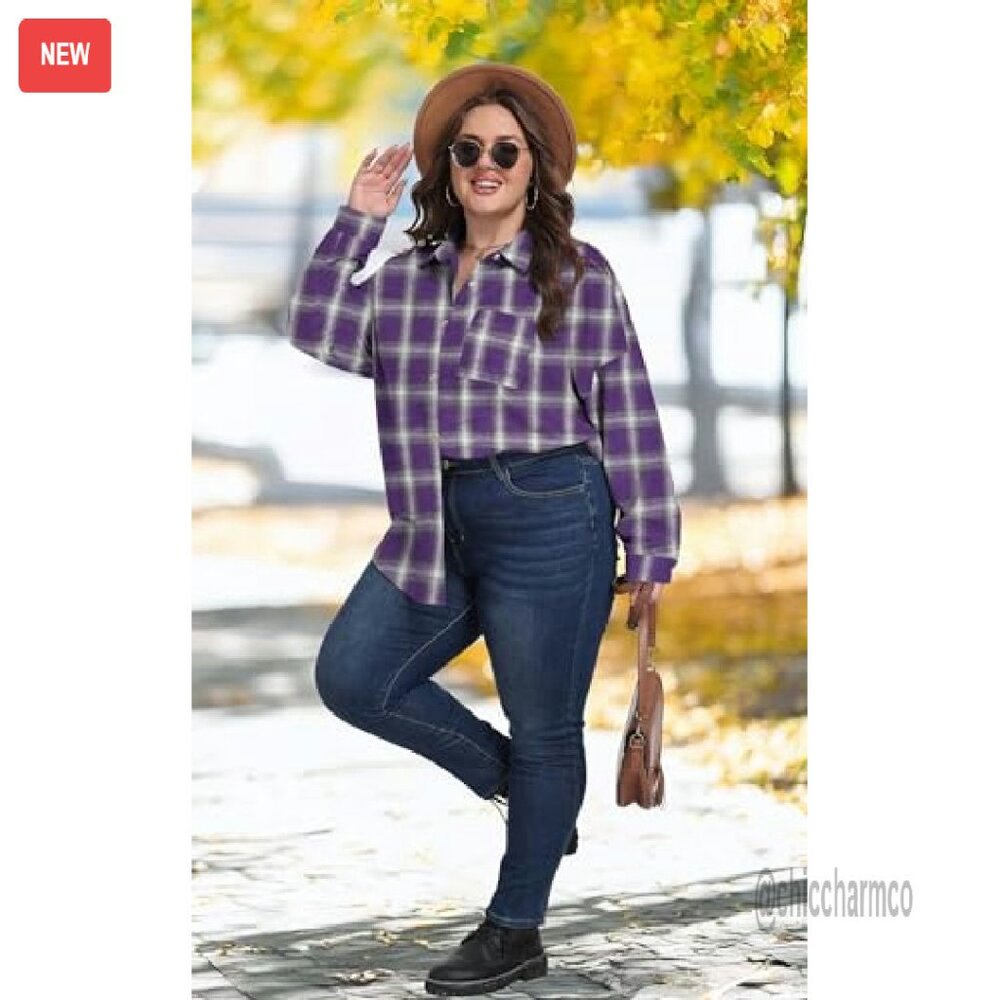 Plus Size Flannel Button Down Shirt Lightweight O… - image 7